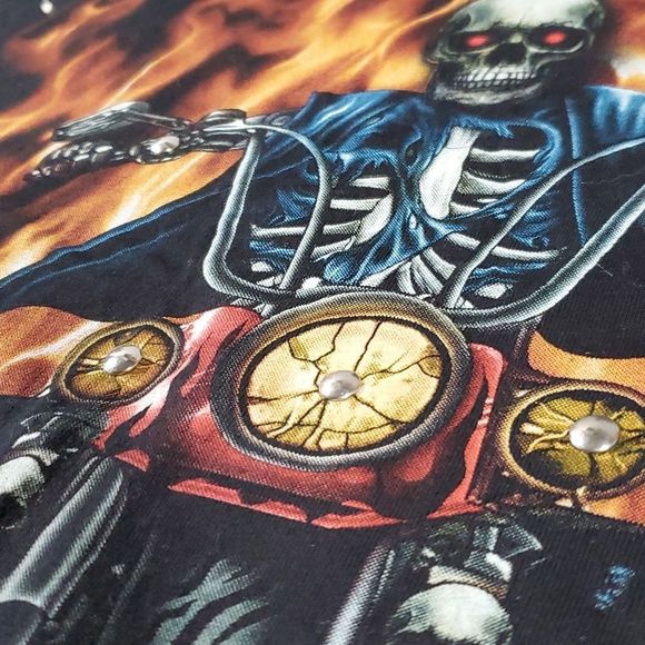 SURVIVORS Biker Skeleton on‎ Motorcycle Studded Tie Dye Graphic Tee T-Shirt - Picture 4 of 10